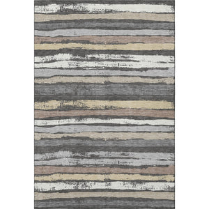 HomeRoots 5' Charcoal Gray and Beige Striped Washable Area Rug - Durable, UV Protected, Perfect for Families! 679991