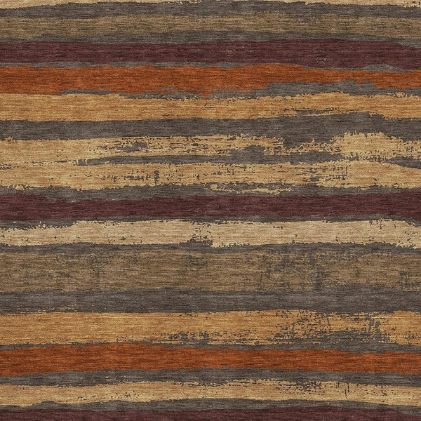 HomeRoots 5' X 8' Striped Area Rug in Chocolate, Gold & Burgundy - Washable, UV Protected, Durable & Stylish 679997