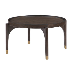 English Elm Dark Round End Table with Gold-Tipped Solid Wood Legs, 24" Dia x 24"H Luxury Living Accent Piece Dark Brown 38 L x 37 W x 7 H B011P351974