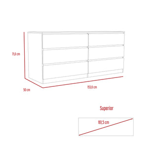 English Elm Seul Six Drawer Double Dresser Superior Top — 60.4" Wide Spacious Surface, Smooth All-Metal Rails, Sleek Design White 36 L x 24 W x 6 H B128S00116