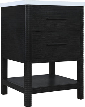 Meridian Furniture Oakwell Solid Wood Bathroom Vanity with Engineered Stone Top and Soft Close Drawer Storage Black 24 inches 679Black-24