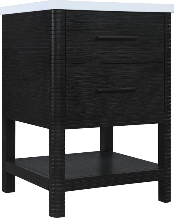 Meridian Furniture Oakwell Solid Wood Bathroom Vanity with Engineered Stone Top and Soft Close Drawer Storage Black 24 inches 679Black-24