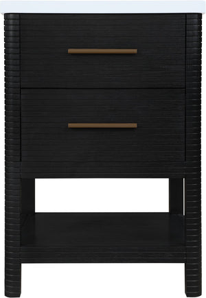 Meridian Furniture Oakwell Solid Wood Bathroom Vanity with Engineered Stone Top and Soft Close Drawer Storage Black 24 inches 679Black-24