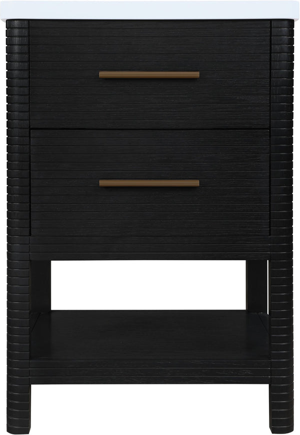 Meridian Furniture Oakwell Solid Wood Bathroom Vanity with Engineered Stone Top and Soft Close Drawer Storage Black 24 inches 679Black-24