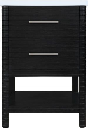 Meridian Furniture Oakwell Solid Wood Bathroom Vanity with Engineered Stone Top and Soft Close Drawer Storage Black 24 inches 679Black-24