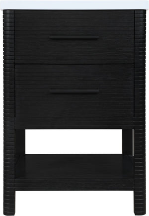 Meridian Furniture Oakwell Solid Wood Bathroom Vanity with Engineered Stone Top and Soft Close Drawer Storage Black 24 inches 679Black-24