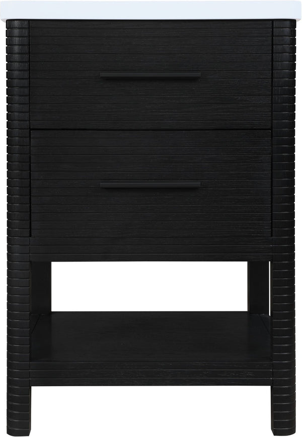Meridian Furniture Oakwell Solid Wood Bathroom Vanity with Engineered Stone Top and Soft Close Drawer Storage Black 24 inches 679Black-24