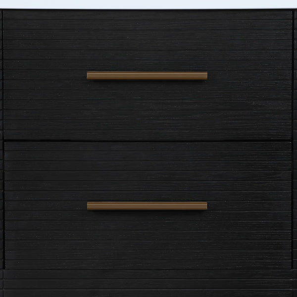 Meridian Furniture Oakwell Solid Wood Bathroom Vanity with Engineered Stone Top and Soft Close Drawer Storage Black 24 inches 679Black-24