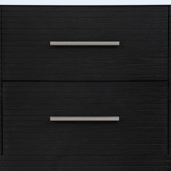 Meridian Furniture Oakwell Solid Wood Bathroom Vanity with Engineered Stone Top and Soft Close Drawer Storage Black 24 inches 679Black-24