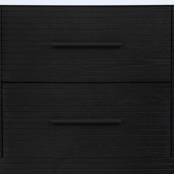 Meridian Furniture Oakwell Solid Wood Bathroom Vanity with Engineered Stone Top and Soft Close Drawer Storage Black 24 inches 679Black-24