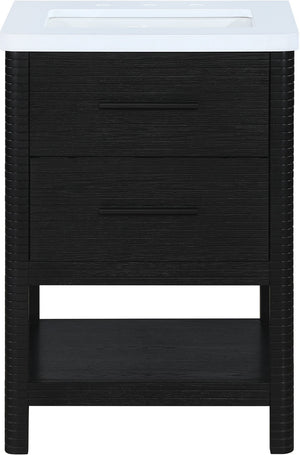 Meridian Furniture Oakwell Solid Wood Bathroom Vanity with Engineered Stone Top and Soft Close Drawer Storage Black 24 inches 679Black-24