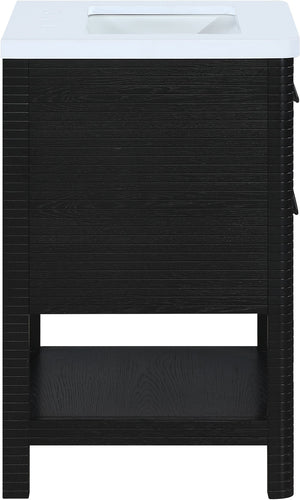Meridian Furniture Oakwell Solid Wood Bathroom Vanity with Engineered Stone Top and Soft Close Drawer Storage Black 24 inches 679Black-24