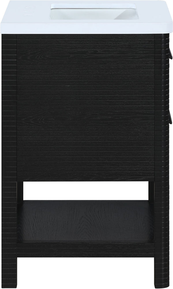 Meridian Furniture Oakwell Solid Wood Bathroom Vanity with Engineered Stone Top and Soft Close Drawer Storage Black 24 inches 679Black-24