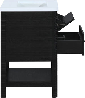Meridian Furniture Oakwell Solid Wood Bathroom Vanity with Engineered Stone Top and Soft Close Drawer Storage Black 24 inches 679Black-24