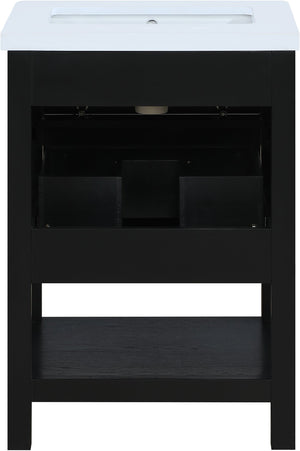 Meridian Furniture Oakwell Solid Wood Bathroom Vanity with Engineered Stone Top and Soft Close Drawer Storage Black 24 inches 679Black-24
