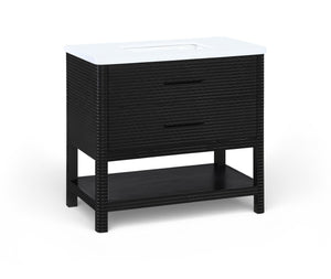 Meridian Furniture Oakwell Solid Wood Bathroom Vanity with Engineered Stone Top and Soft Close Drawer Storage Black 36 inches 679Black-36