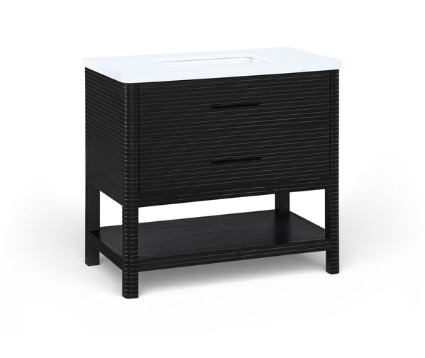 Meridian Furniture Oakwell Solid Wood Bathroom Vanity with Engineered Stone Top and Soft Close Drawer Storage Black 36 inches 679Black-36