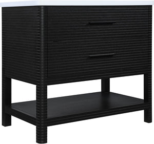 Meridian Furniture Oakwell Solid Wood Bathroom Vanity with Engineered Stone Top and Soft Close Drawer Storage Black 36 inches 679Black-36