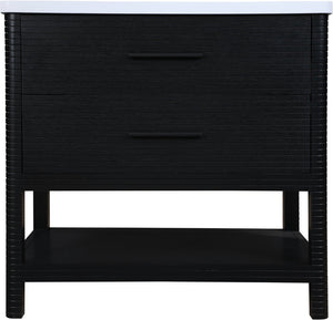 Meridian Furniture Oakwell Solid Wood Bathroom Vanity with Engineered Stone Top and Soft Close Drawer Storage Black 36 inches 679Black-36