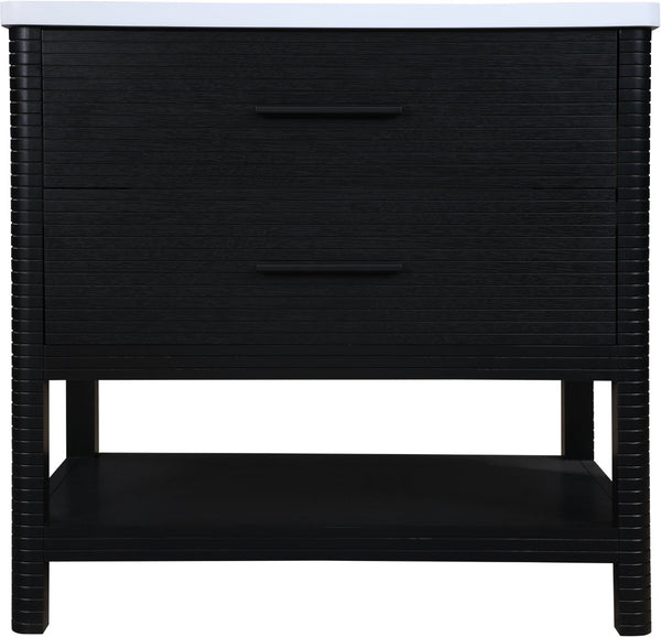 Meridian Furniture Oakwell Solid Wood Bathroom Vanity with Engineered Stone Top and Soft Close Drawer Storage Black 36 inches 679Black-36