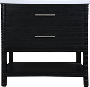 Meridian Furniture Oakwell Solid Wood Bathroom Vanity with Engineered Stone Top and Soft Close Drawer Storage Black 36 inches 679Black-36