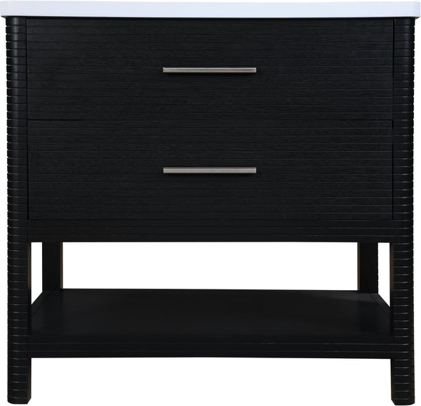 Meridian Furniture Oakwell Solid Wood Bathroom Vanity with Engineered Stone Top and Soft Close Drawer Storage Black 36 inches 679Black-36