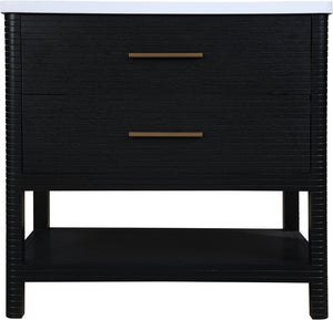 Meridian Furniture Oakwell Solid Wood Bathroom Vanity with Engineered Stone Top and Soft Close Drawer Storage Black 36 inches 679Black-36
