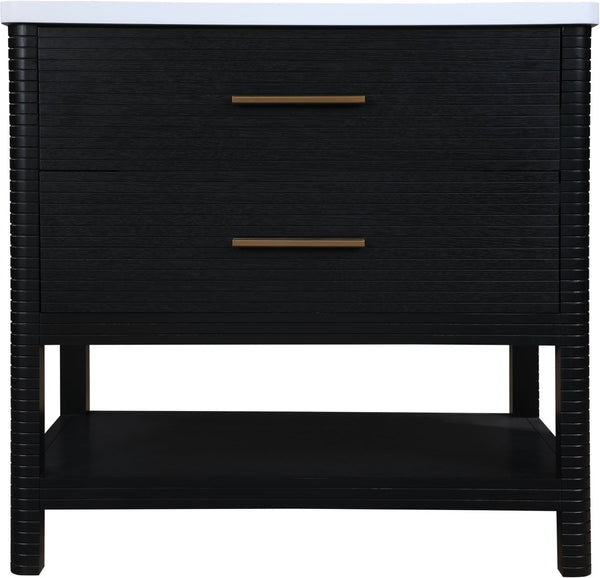 Meridian Furniture Oakwell Solid Wood Bathroom Vanity with Engineered Stone Top and Soft Close Drawer Storage Black 36 inches 679Black-36