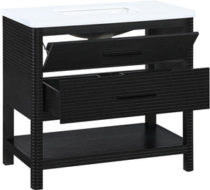 Meridian Furniture Oakwell Solid Wood Bathroom Vanity with Engineered Stone Top and Soft Close Drawer Storage Black 36 inches 679Black-36