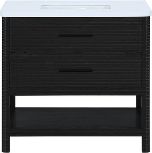 Meridian Furniture Oakwell Solid Wood Bathroom Vanity with Engineered Stone Top and Soft Close Drawer Storage Black 36 inches 679Black-36