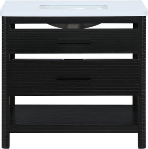 Meridian Furniture Oakwell Solid Wood Bathroom Vanity with Engineered Stone Top and Soft Close Drawer Storage Black 36 inches 679Black-36