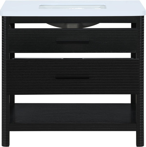Meridian Furniture Oakwell Solid Wood Bathroom Vanity with Engineered Stone Top and Soft Close Drawer Storage Black 36 inches 679Black-36
