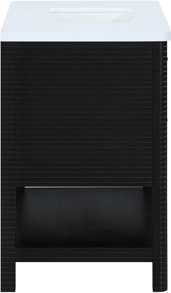 Meridian Furniture Oakwell Solid Wood Bathroom Vanity with Engineered Stone Top and Soft Close Drawer Storage Black 36 inches 679Black-36