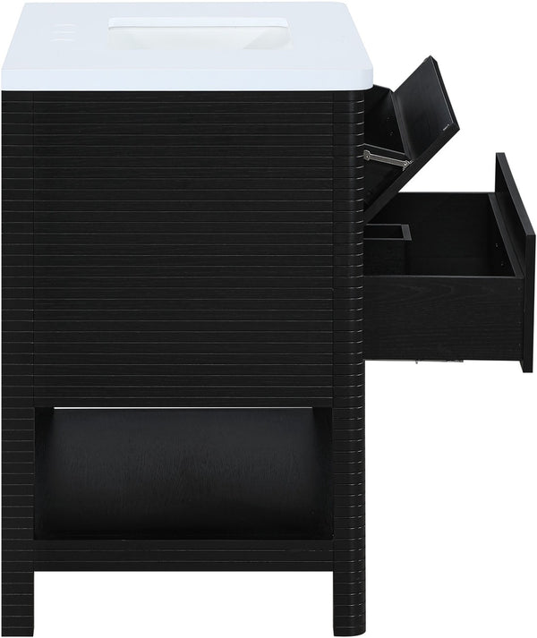 Meridian Furniture Oakwell Solid Wood Bathroom Vanity with Engineered Stone Top and Soft Close Drawer Storage Black 36 inches 679Black-36