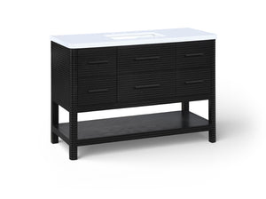 Meridian Furniture Oakwell Solid Wood Bathroom Vanity with Engineered Stone Top and Soft Close Drawer Storage Black 48 inches 679Black-48
