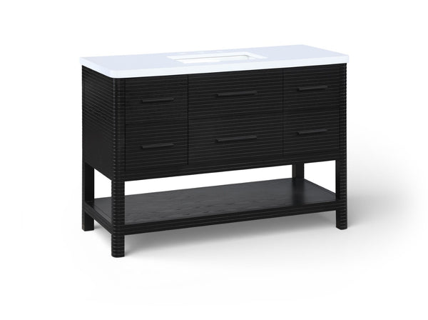 Meridian Furniture Oakwell Solid Wood Bathroom Vanity with Engineered Stone Top and Soft Close Drawer Storage Black 48 inches 679Black-48