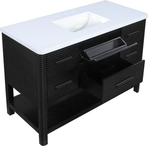 Meridian Furniture Oakwell Solid Wood Bathroom Vanity with Engineered Stone Top and Soft Close Drawer Storage Black 48 inches 679Black-48
