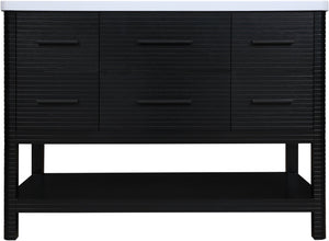 Meridian Furniture Oakwell Solid Wood Bathroom Vanity with Engineered Stone Top and Soft Close Drawer Storage Black 48 inches 679Black-48