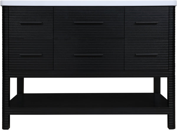 Meridian Furniture Oakwell Solid Wood Bathroom Vanity with Engineered Stone Top and Soft Close Drawer Storage Black 48 inches 679Black-48