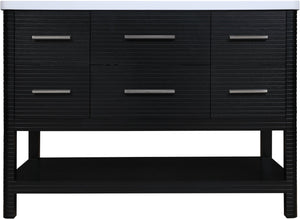 Meridian Furniture Oakwell Solid Wood Bathroom Vanity with Engineered Stone Top and Soft Close Drawer Storage Black 48 inches 679Black-48