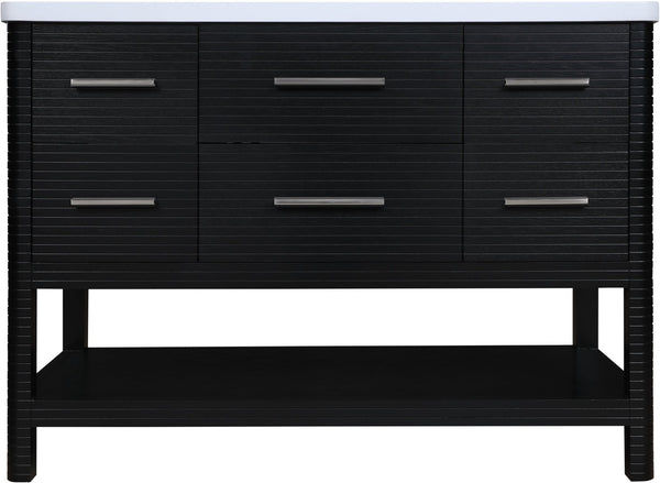 Meridian Furniture Oakwell Solid Wood Bathroom Vanity with Engineered Stone Top and Soft Close Drawer Storage Black 48 inches 679Black-48