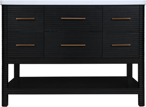 Meridian Furniture Oakwell Solid Wood Bathroom Vanity with Engineered Stone Top and Soft Close Drawer Storage Black 48 inches 679Black-48
