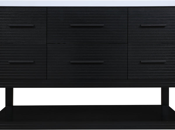 Meridian Furniture Oakwell Solid Wood Bathroom Vanity with Engineered Stone Top and Soft Close Drawer Storage Black 48 inches 679Black-48