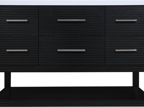 Meridian Furniture Oakwell Solid Wood Bathroom Vanity with Engineered Stone Top and Soft Close Drawer Storage Black 48 inches 679Black-48