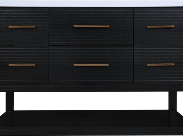 Meridian Furniture Oakwell Solid Wood Bathroom Vanity with Engineered Stone Top and Soft Close Drawer Storage Black 48 inches 679Black-48