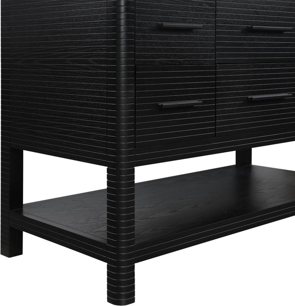Meridian Furniture Oakwell Solid Wood Bathroom Vanity with Engineered Stone Top and Soft Close Drawer Storage Black 48 inches 679Black-48