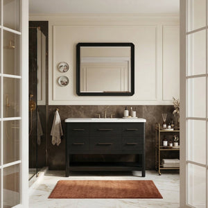 Meridian Furniture Oakwell Solid Wood Bathroom Vanity with Engineered Stone Top and Soft Close Drawer Storage Black 48 inches 679Black-48
