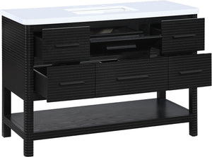 Meridian Furniture Oakwell Solid Wood Bathroom Vanity with Engineered Stone Top and Soft Close Drawer Storage Black 48 inches 679Black-48
