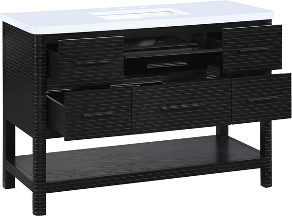 Meridian Furniture Oakwell Solid Wood Bathroom Vanity with Engineered Stone Top and Soft Close Drawer Storage Black 48 inches 679Black-48