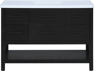 Meridian Furniture Oakwell Solid Wood Bathroom Vanity with Engineered Stone Top and Soft Close Drawer Storage Black 48 inches 679Black-48